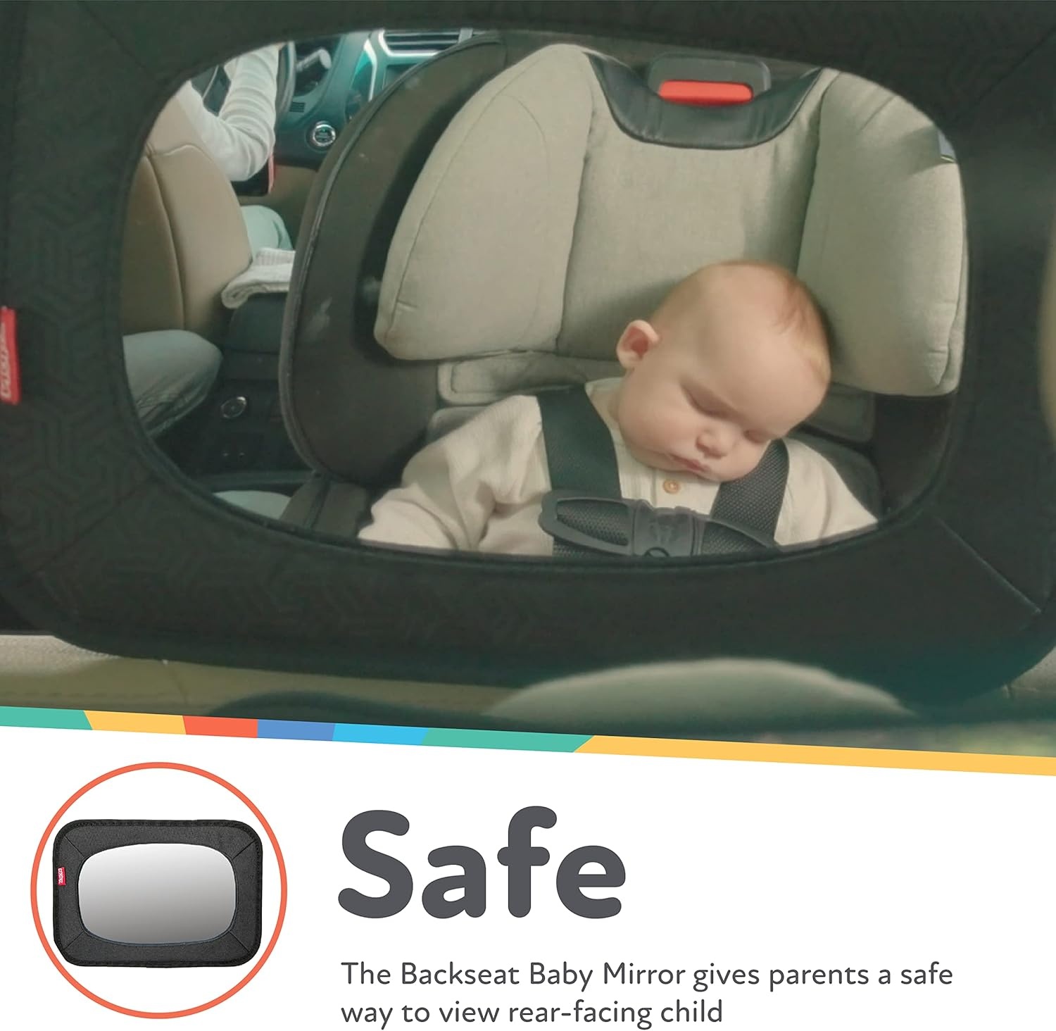 image:imageNuby Backseat Baby Mirror with Fully Adjustable Straps Shatter Resistant Installs in Seconds Blackblack