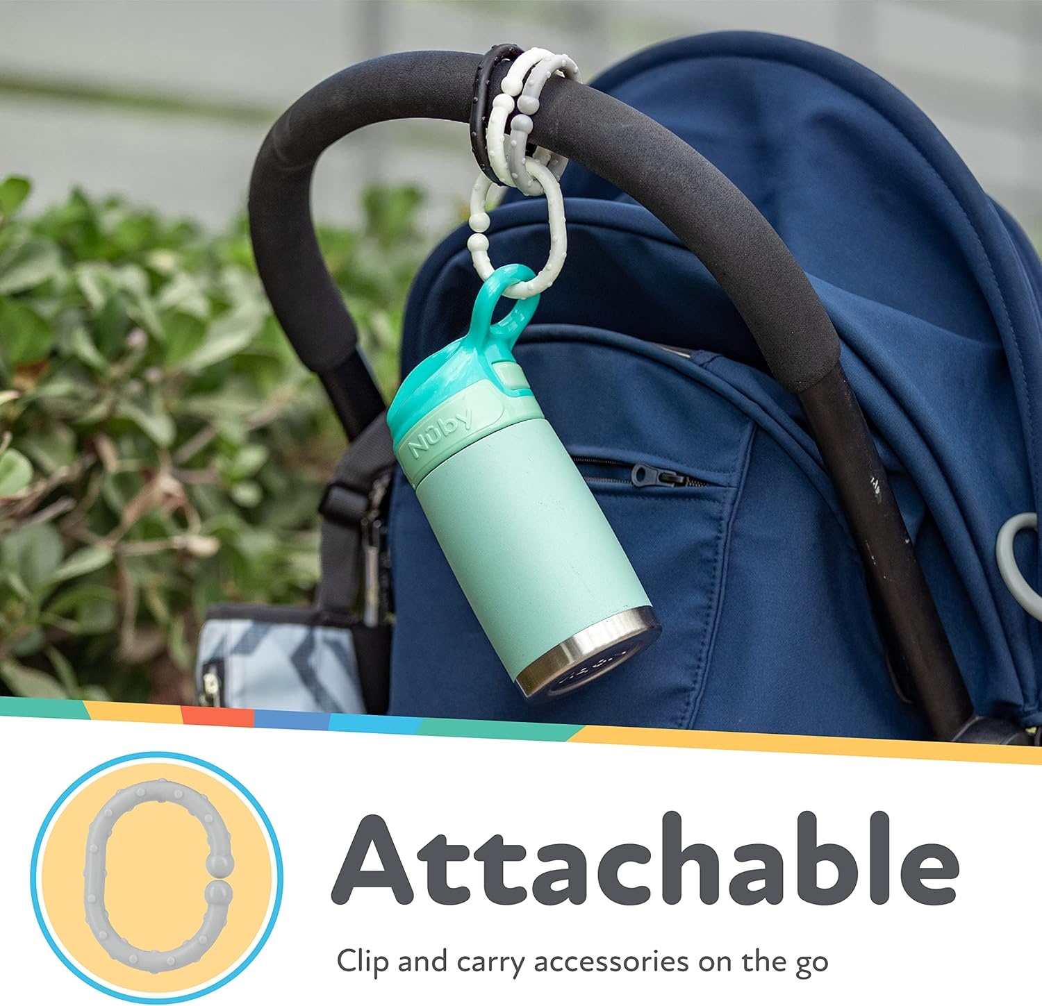 image:imageNuby Linkables Attachable Links for Strollers Car Seats and Travel Black Grey and WhiteBlack White Grey