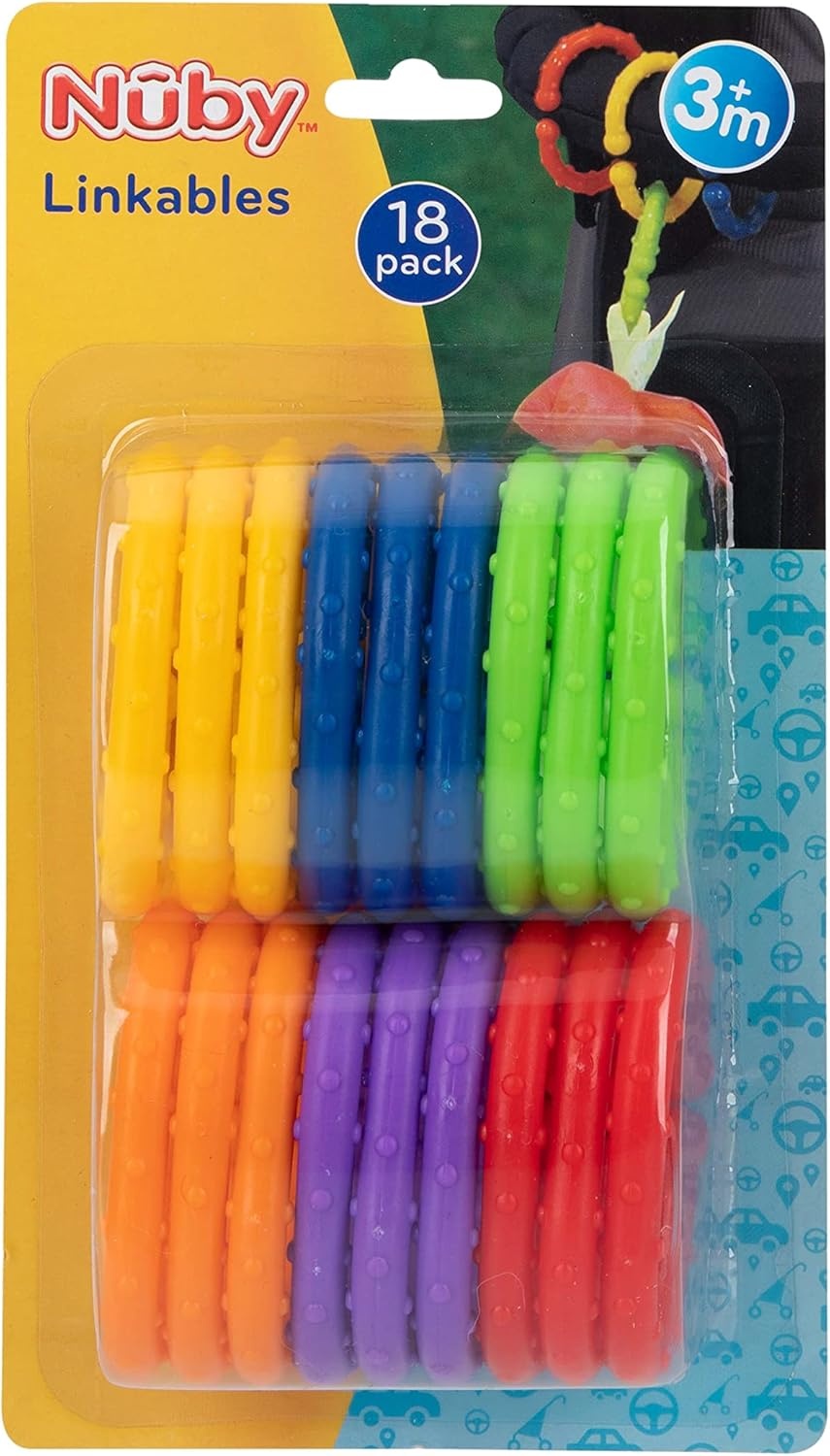 image:imageNuby Linkables Attachable Links for Strollers Car Seats and Travel Black Grey and WhiteRainbow
