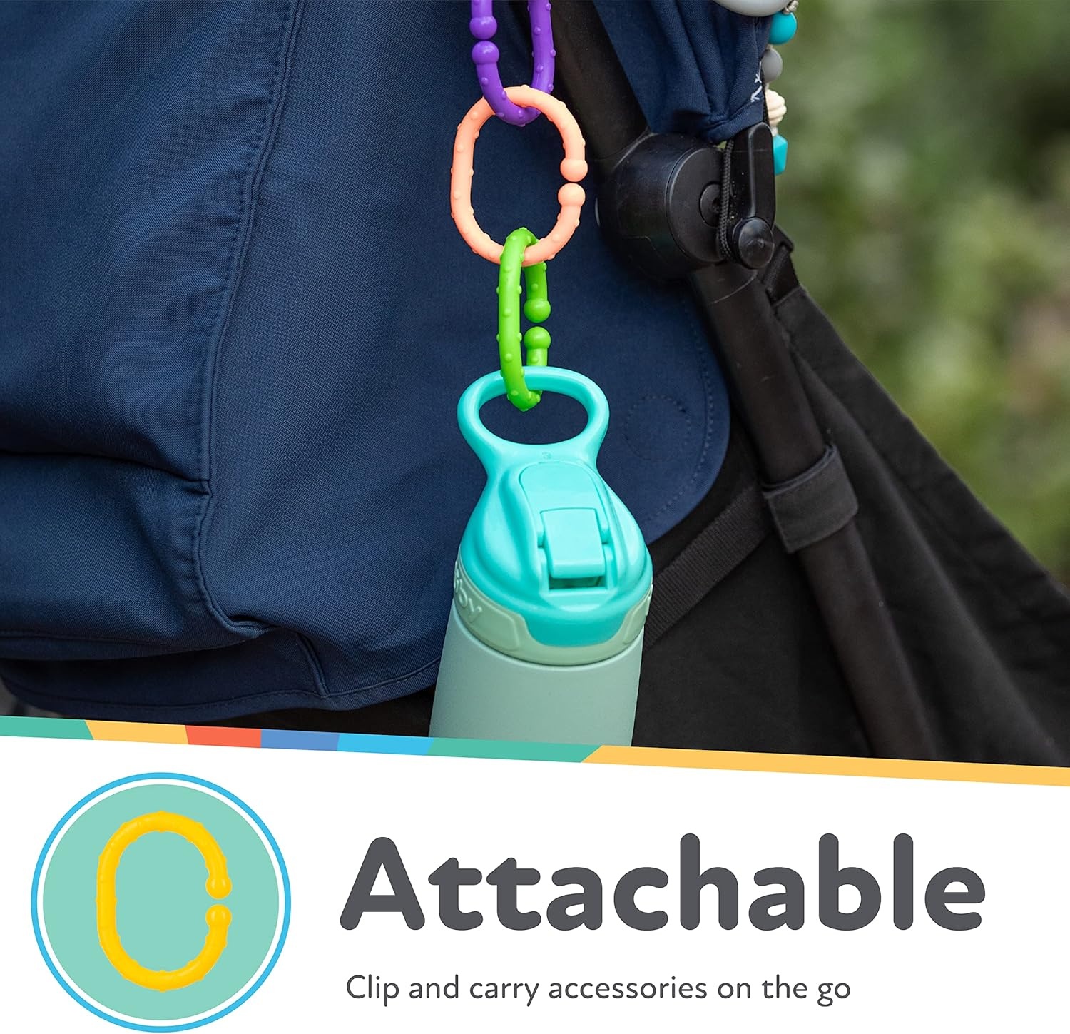 image:imageNuby Linkables Attachable Links for Strollers Car Seats and Travel Black Grey and WhiteRainbow