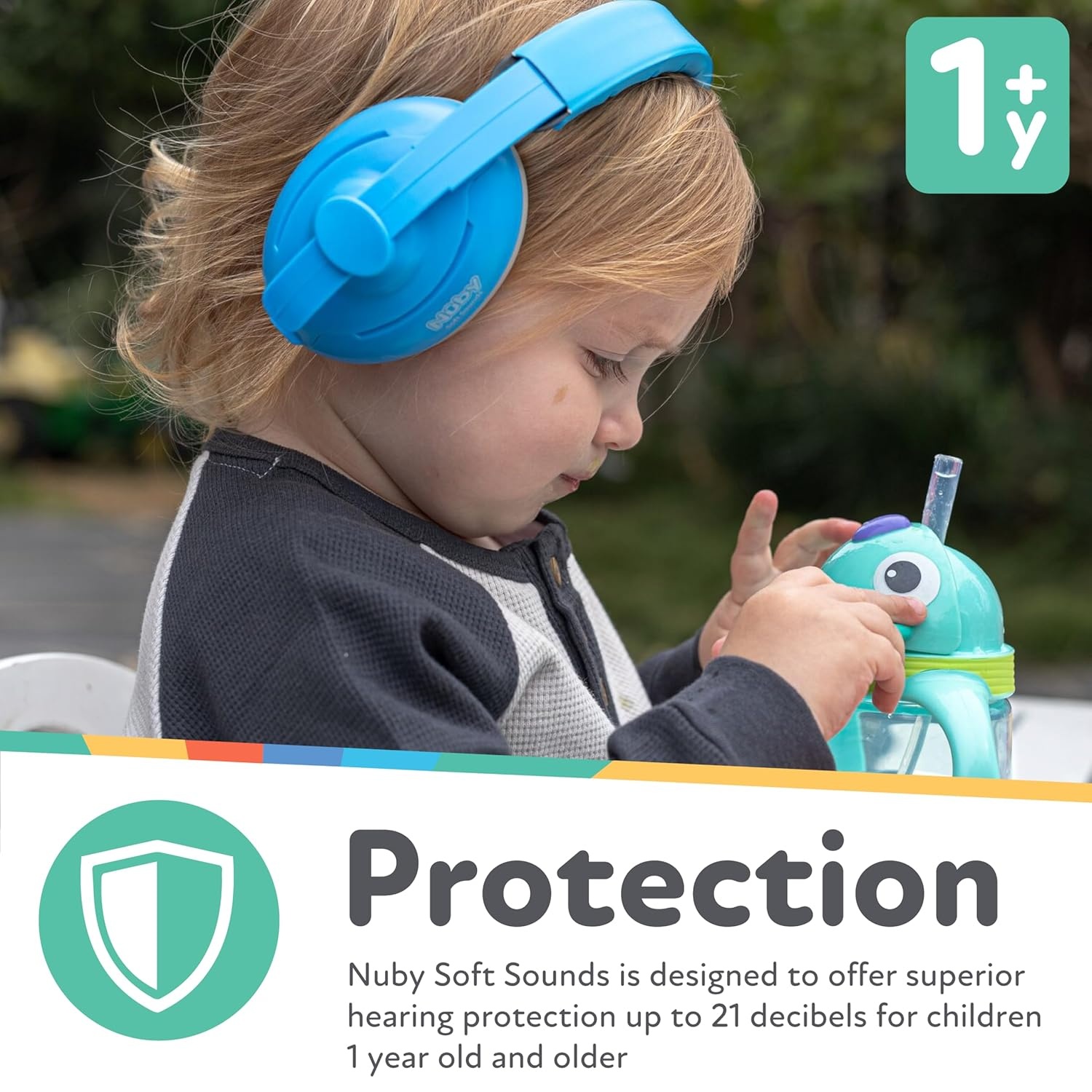 image:imageNuby Soft Sounds 2in1 NoiseCanceling Baby Earmuffs with Travel Case Adjustable Noise Protection for Infants and Toddlers WhiteAqua