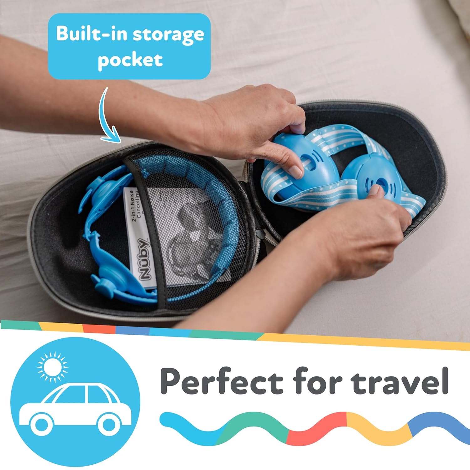 image:imageNuby Soft Sounds 2in1 NoiseCanceling Baby Earmuffs with Travel Case Adjustable Noise Protection for Infants and Toddlers WhitePink