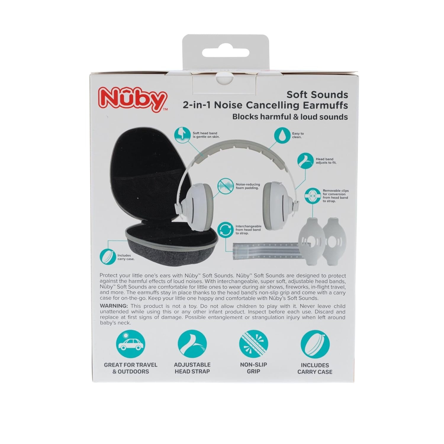 image:imageNuby Soft Sounds 2in1 NoiseCanceling Baby Earmuffs with Travel Case Adjustable Noise Protection for Infants and Toddlers WhitePink