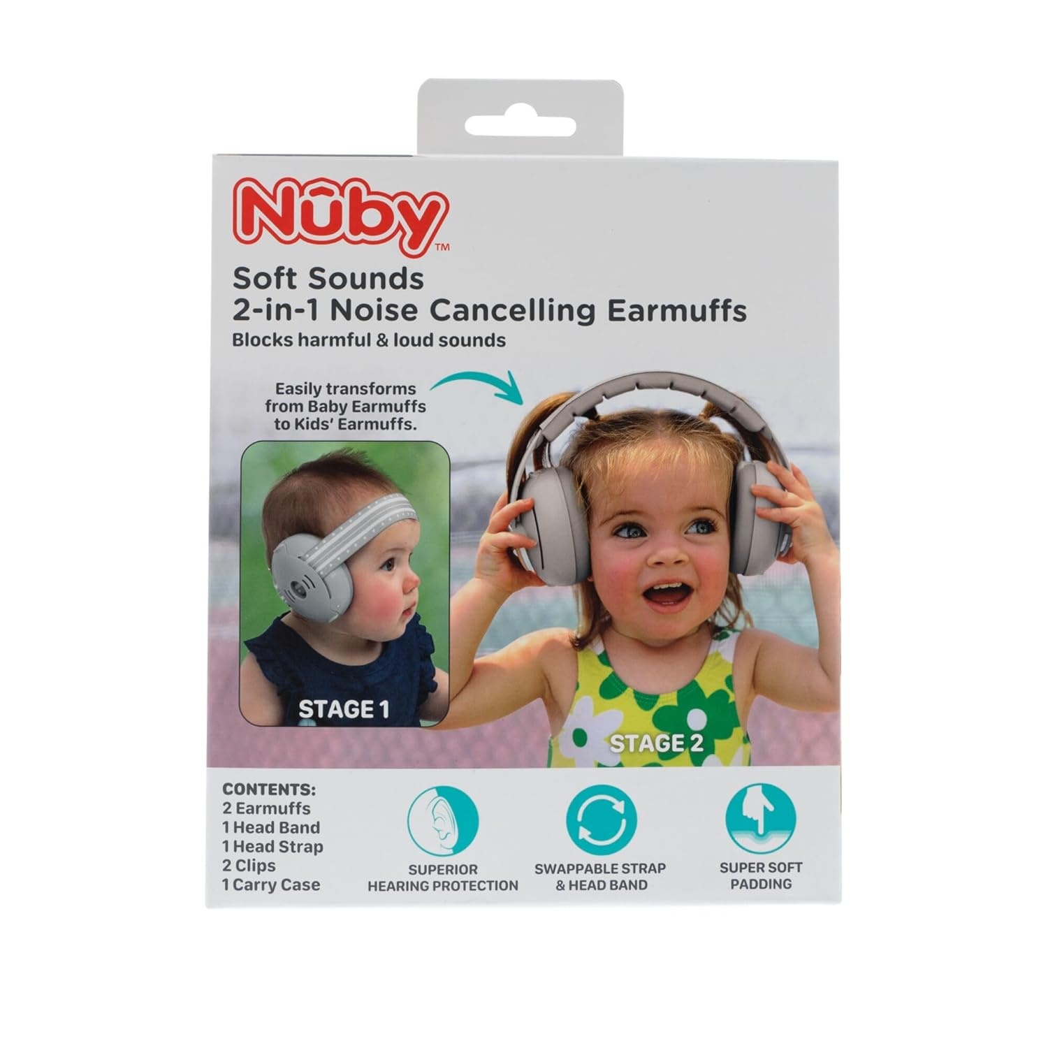 image:imageNuby Soft Sounds 2in1 NoiseCanceling Baby Earmuffs with Travel Case Adjustable Noise Protection for Infants and Toddlers WhiteWhite