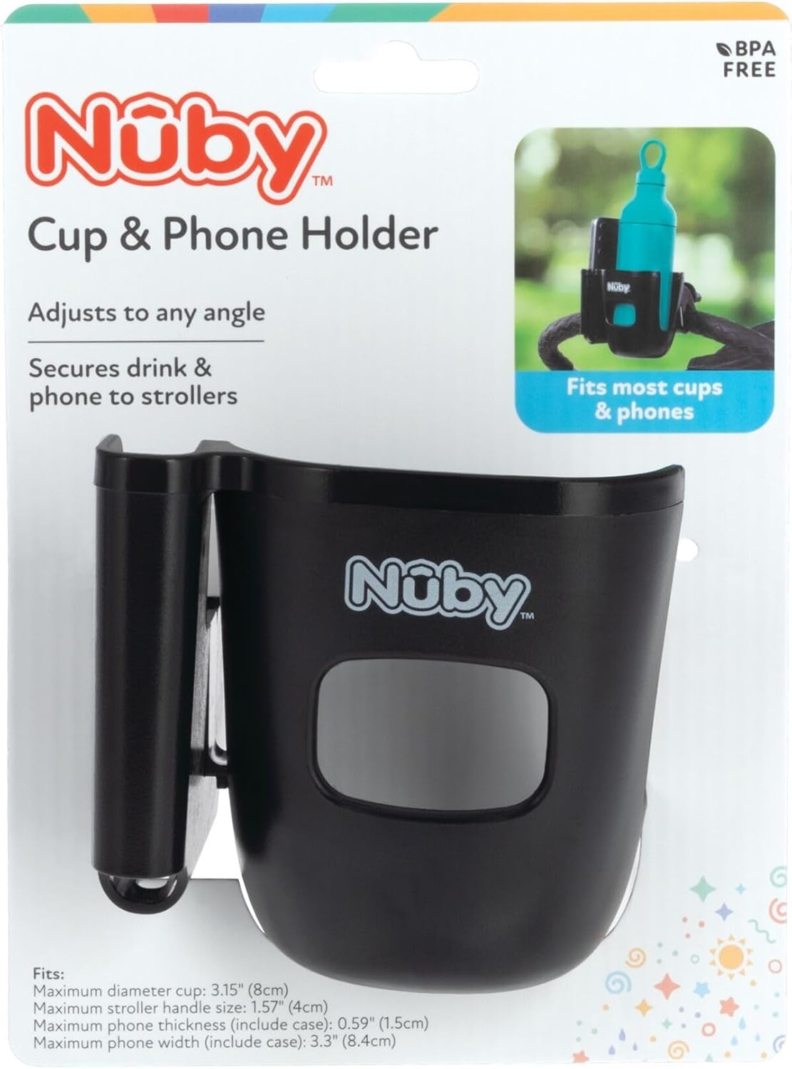 image:imageNuby Stroller Cup amp Phone Holder 360 Rotating Clip Securely Holds Baby Bottles Cups amp Water Bottles Easy Access Hydration amp Phone Storage for OntheGo Convenience