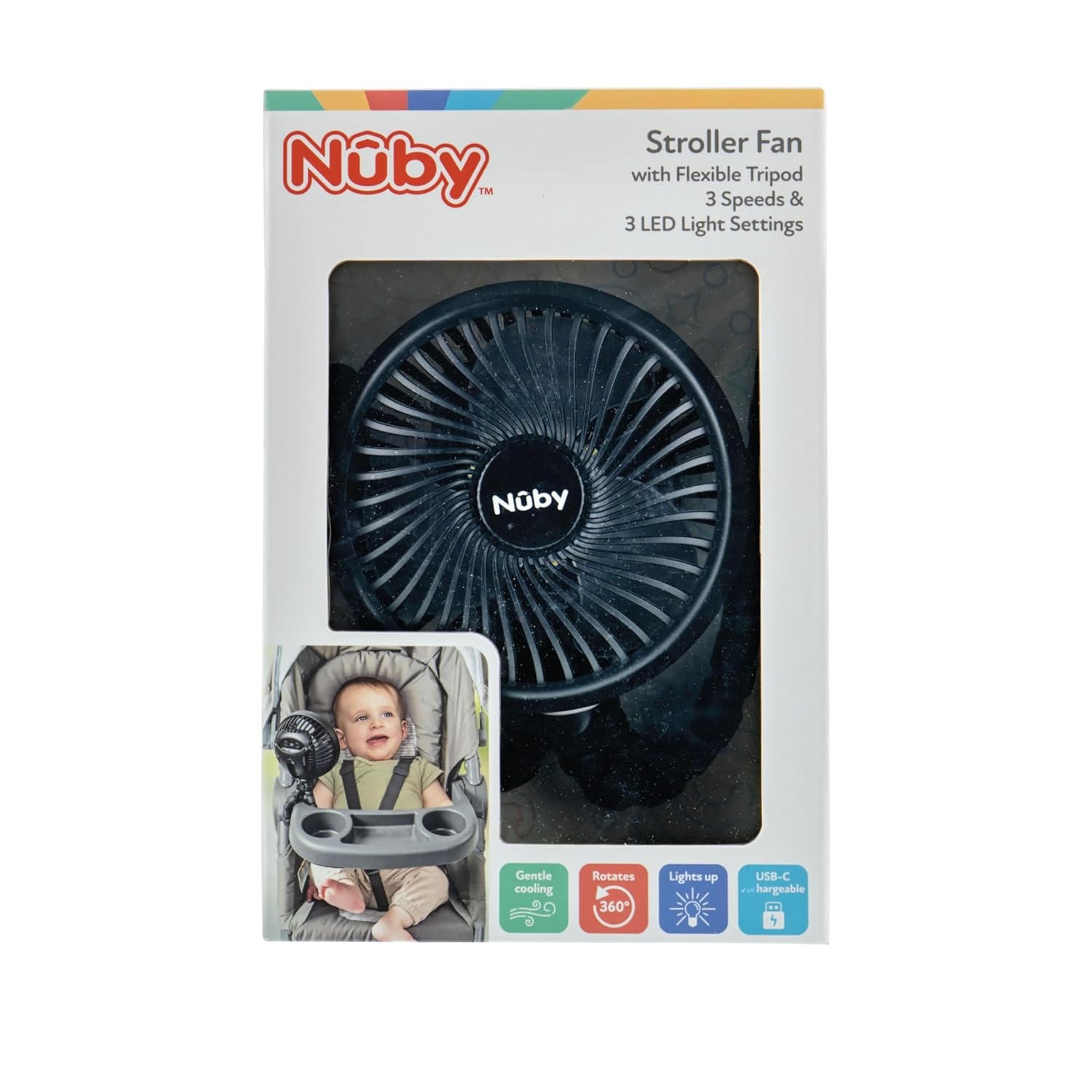 image:imageNuby Stroller Fan with Adjustable Legs 3Speed Portable Fan for Car Seats and Play Yards Stroller Accessories Summer Travel Essentials BlackBlack