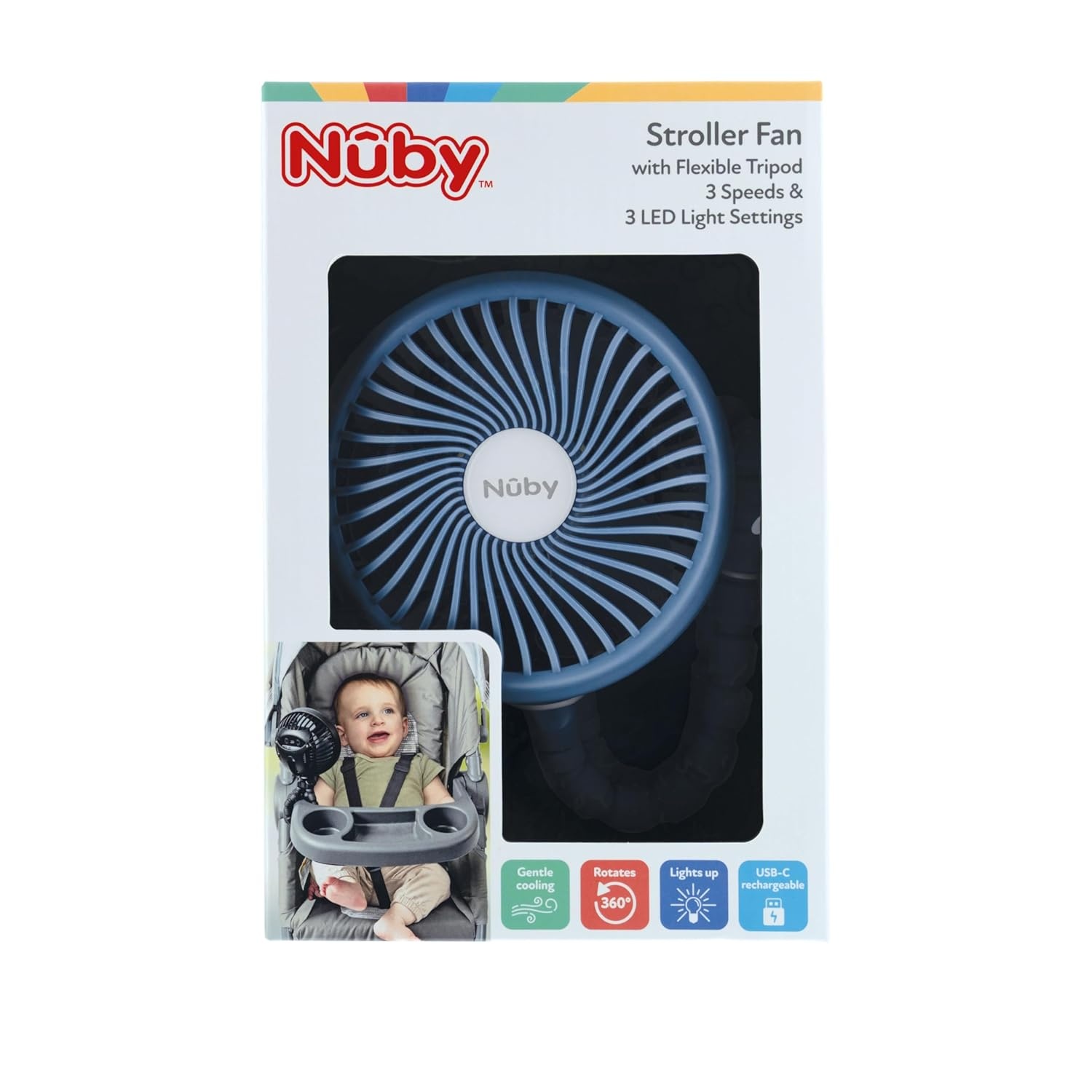 image:imageNuby Stroller Fan with Adjustable Legs 3Speed Portable Fan for Car Seats and Play Yards Stroller Accessories Summer Travel Essentials BlackBlue