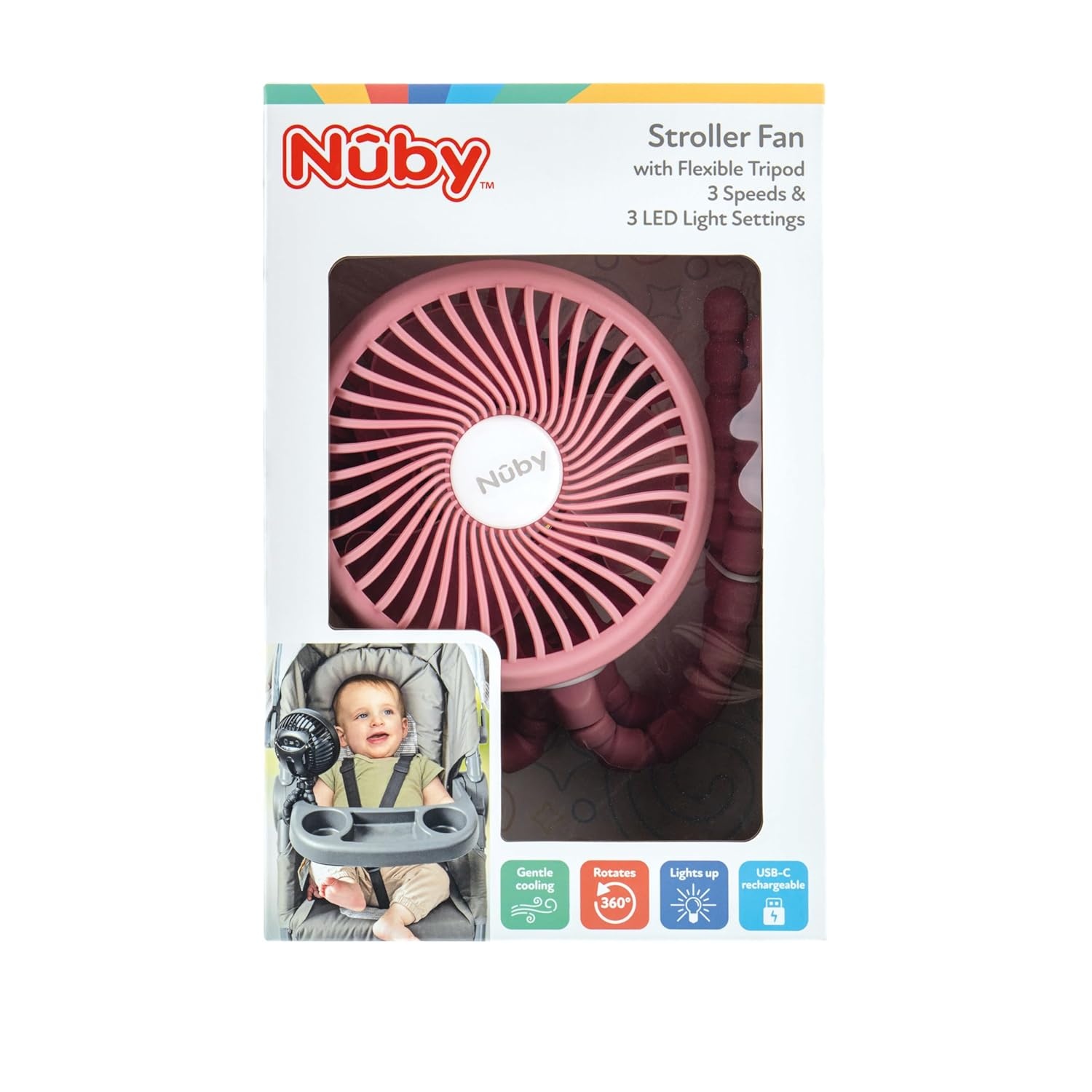 image:imageNuby Stroller Fan with Adjustable Legs 3Speed Portable Fan for Car Seats and Play Yards Stroller Accessories Summer Travel Essentials BlackPink