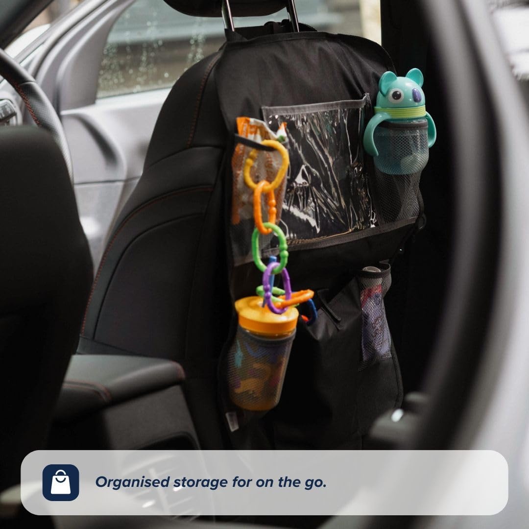 image:imageNuby Ultimate Backseat Car Organizer and Storage Pockets Tablet Holder Toy Clips and Removable Zipper Pouch Car Accessories for KidsBlack