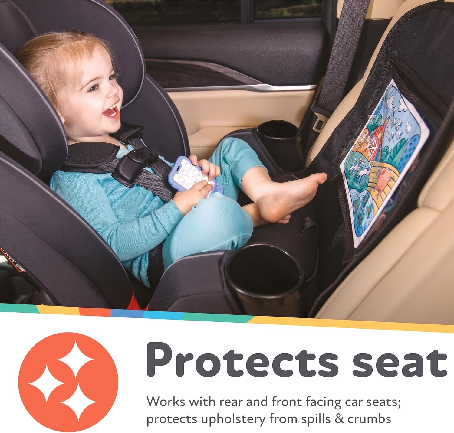image:imageNuby x Safe In The Seat Car Seat Protector Compatible with Rear amp Forward Facing Car Seats Visual Learning Pocket Mesh Storage amp Adjustable Strap