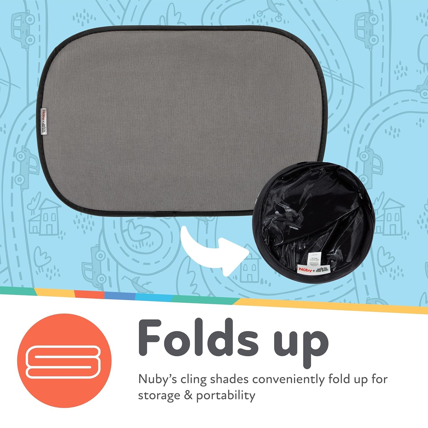 image:imageNuby x Safe in The Seat PopOpen Car Sun Shades 2 Piece Set Static Cling Window Shades for Baby in Car UV Protection Easy Install and Universal Fit