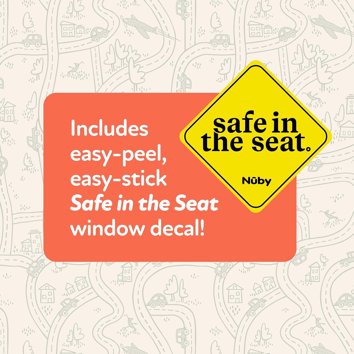 image:imageNuby x Safe in The Seat PopOpen Car Sun Shades 2 Piece Set Static Cling Window Shades for Baby in Car UV Protection Easy Install and Universal Fit