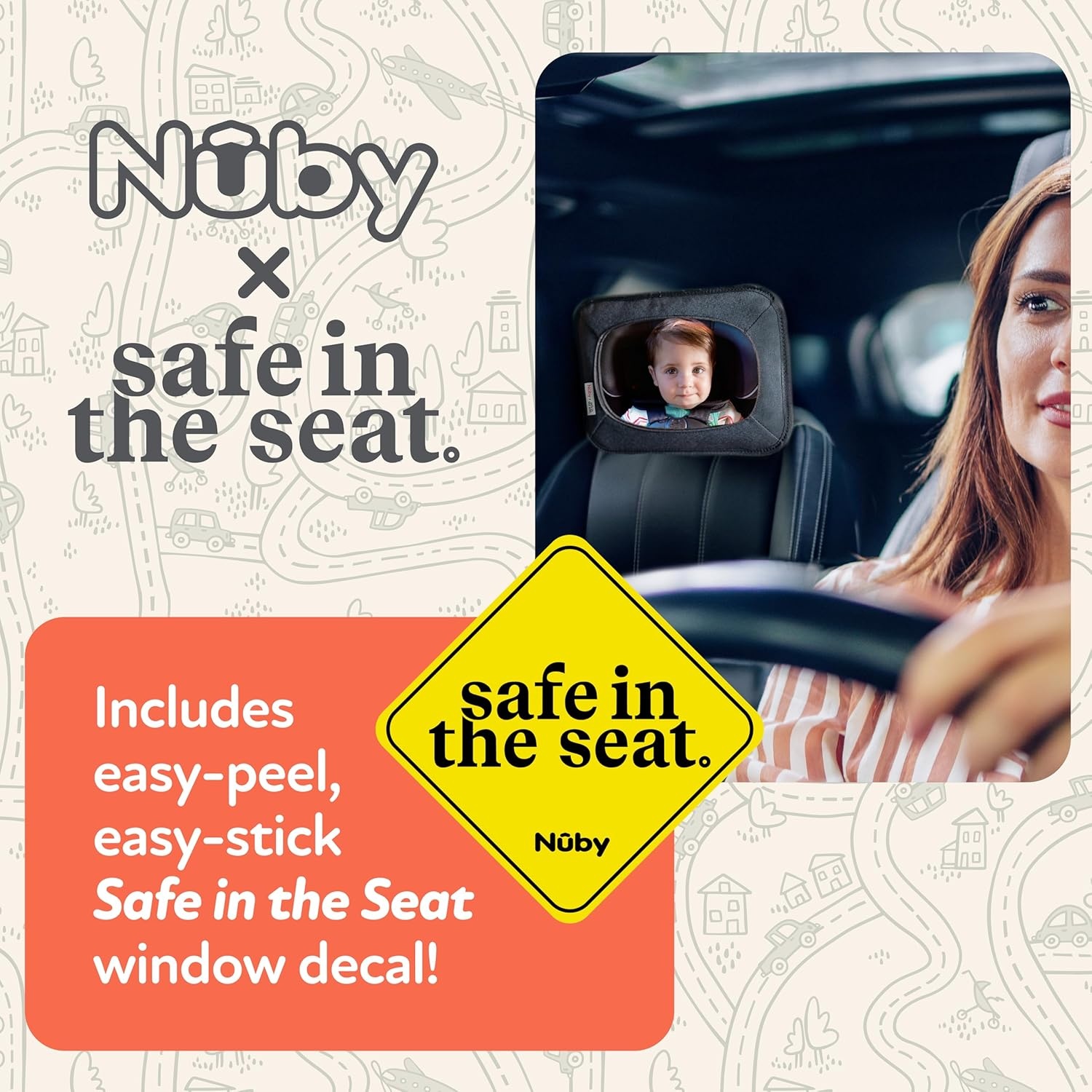 image:imageNuby x Safe in the Seat Backseat Baby Mirror ShatterResistant Car Mirror with Tether Anchor Strap Fits Most Headrests for RearFacing Baby Monitoring105 inches Pack of 2