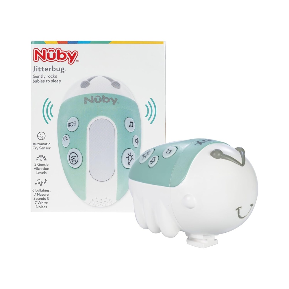 image:imageNuby Jitterbug Stroller Rocker amp Sound Machine for Babies Portable Soother with Vibrations Sounds and Light Colors USBC Rechargeable Attaches to Strollers and Cribs Green