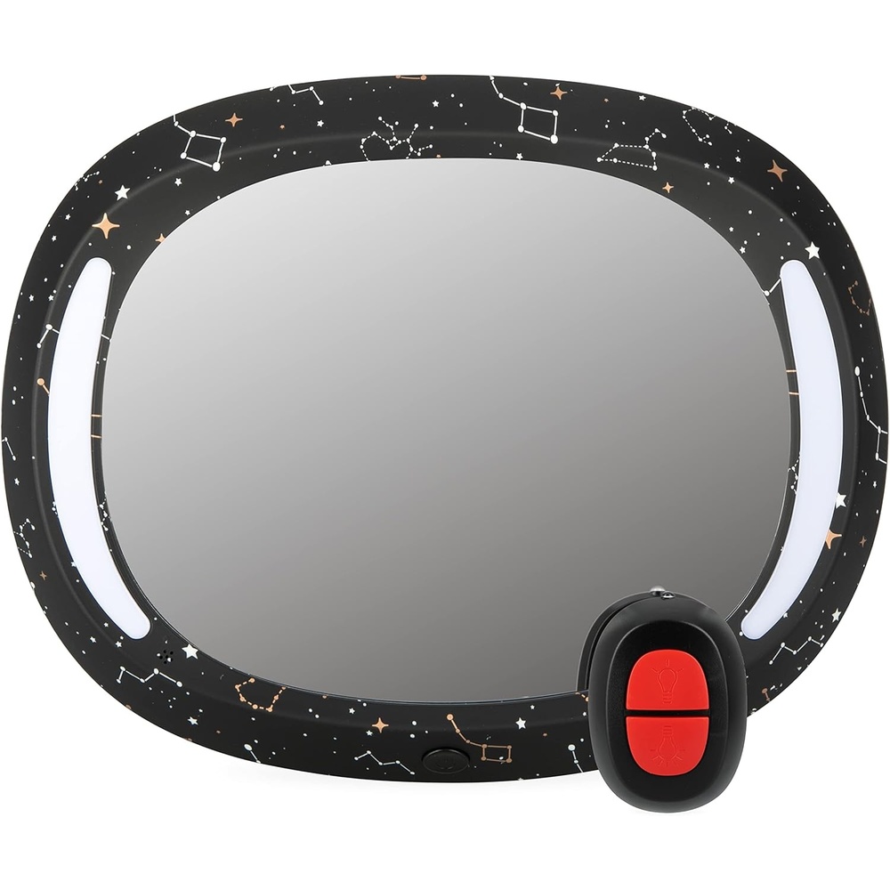 image:imageNuby LED Light Backseat Baby Car Mirror with Remote Controlled Light Wide View Shatter Resistant Mirror Adjustable White CloudNight Sky