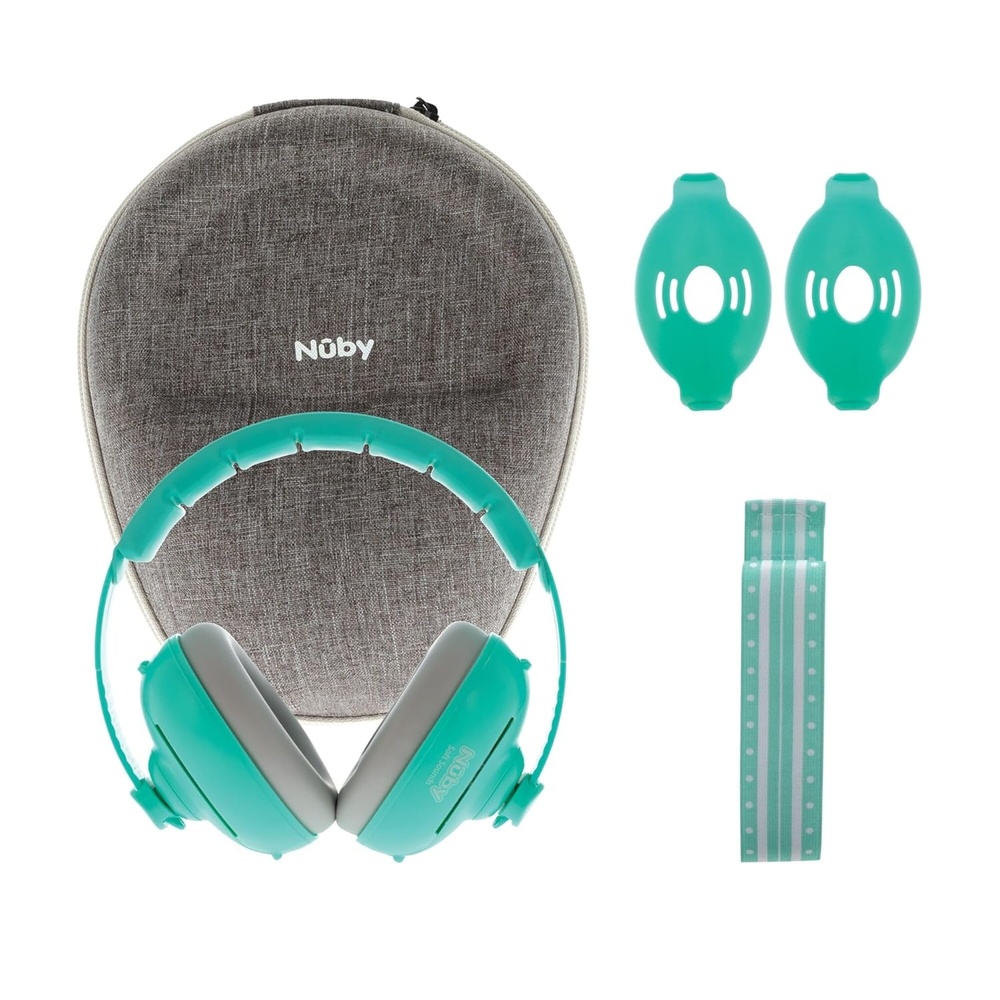 image:imageNuby Soft Sounds 2in1 NoiseCanceling Baby Earmuffs with Travel Case  Adjustable Noise Protection for Infants and Toddlers  WhiteAqua