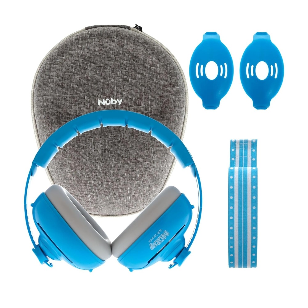 image:imageNuby Soft Sounds 2in1 NoiseCanceling Baby Earmuffs with Travel Case Adjustable Noise Protection for Infants and Toddlers WhiteBlue