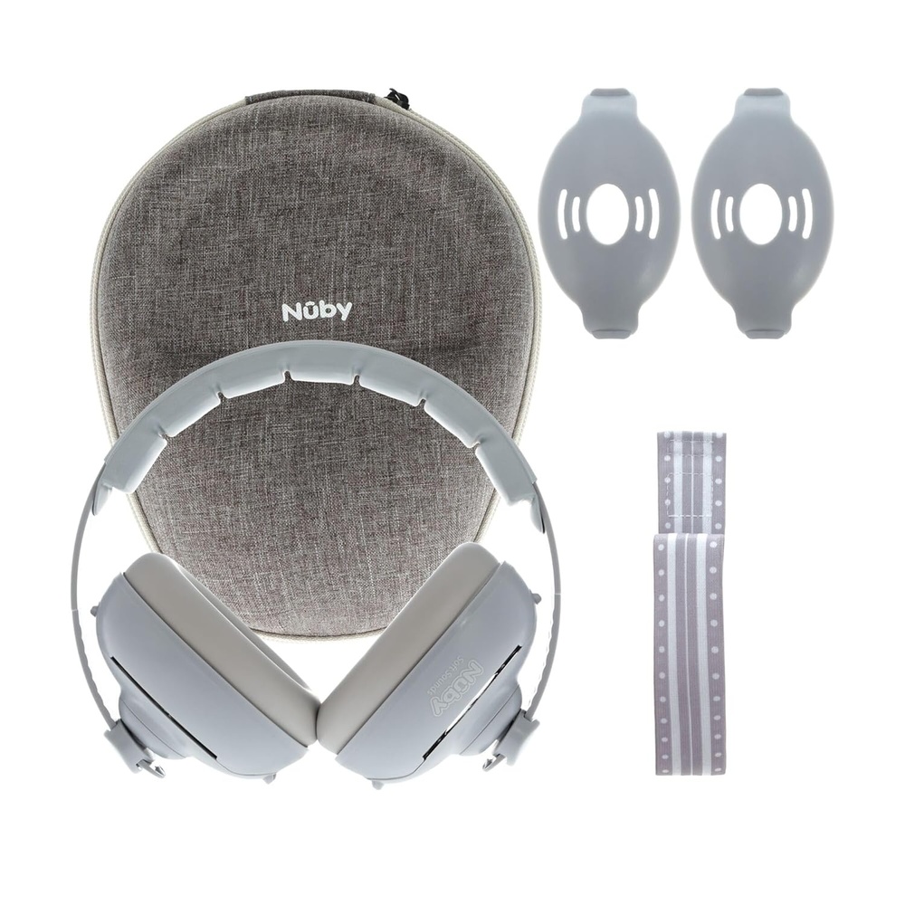 image:imageNuby Soft Sounds 2in1 NoiseCanceling Baby Earmuffs with Travel Case Adjustable Noise Protection for Infants and Toddlers WhiteGray