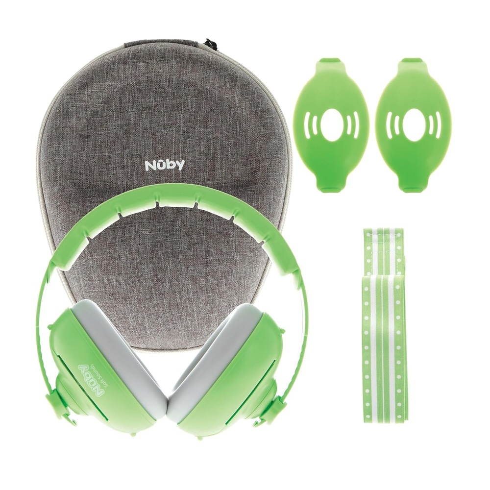 image:imageNuby Soft Sounds 2in1 NoiseCanceling Baby Earmuffs with Travel Case Adjustable Noise Protection for Infants and Toddlers WhiteGreen