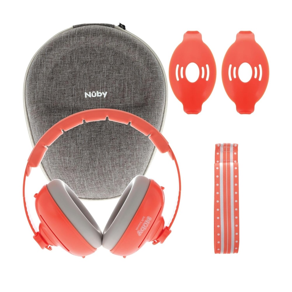 image:imageNuby Soft Sounds 2in1 NoiseCanceling Baby Earmuffs with Travel Case Adjustable Noise Protection for Infants and Toddlers WhiteOrange