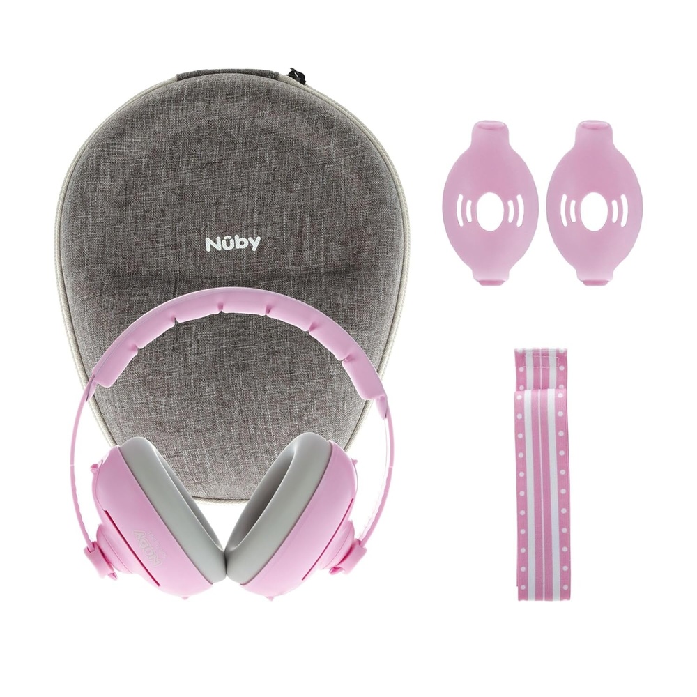 image:imageNuby Soft Sounds 2in1 NoiseCanceling Baby Earmuffs with Travel Case Adjustable Noise Protection for Infants and Toddlers WhitePink