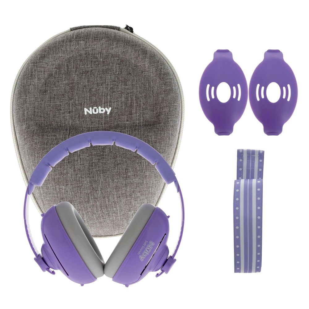 image:imageNuby Soft Sounds 2in1 NoiseCanceling Baby Earmuffs with Travel Case Adjustable Noise Protection for Infants and Toddlers WhitePurple