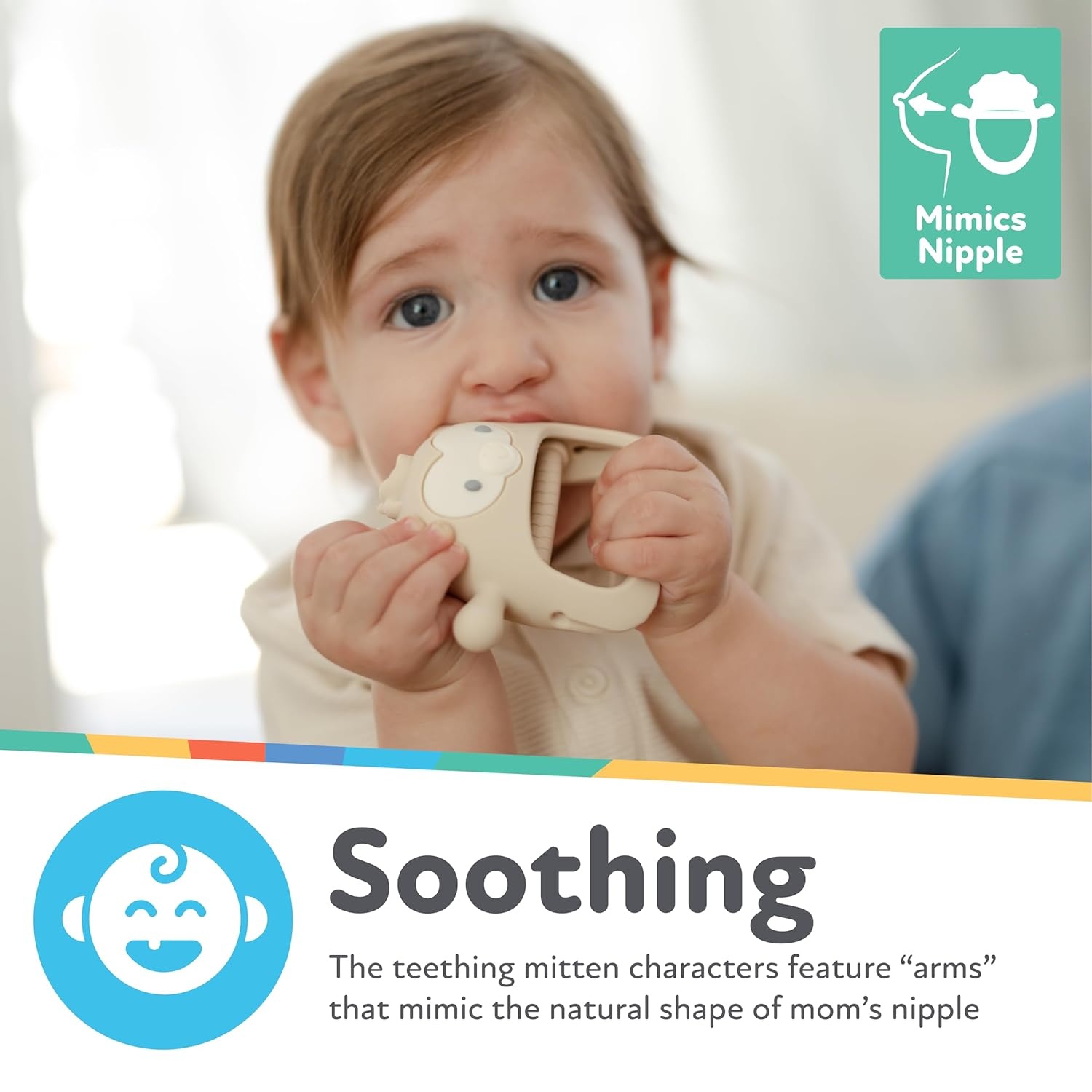 image:imageNuby Silicone Wrist Teething Mitten Baby Teether Ring 3 Months Provides Teething Relief for Babies and Toddlers Brown MonkeyBrown Monkey
