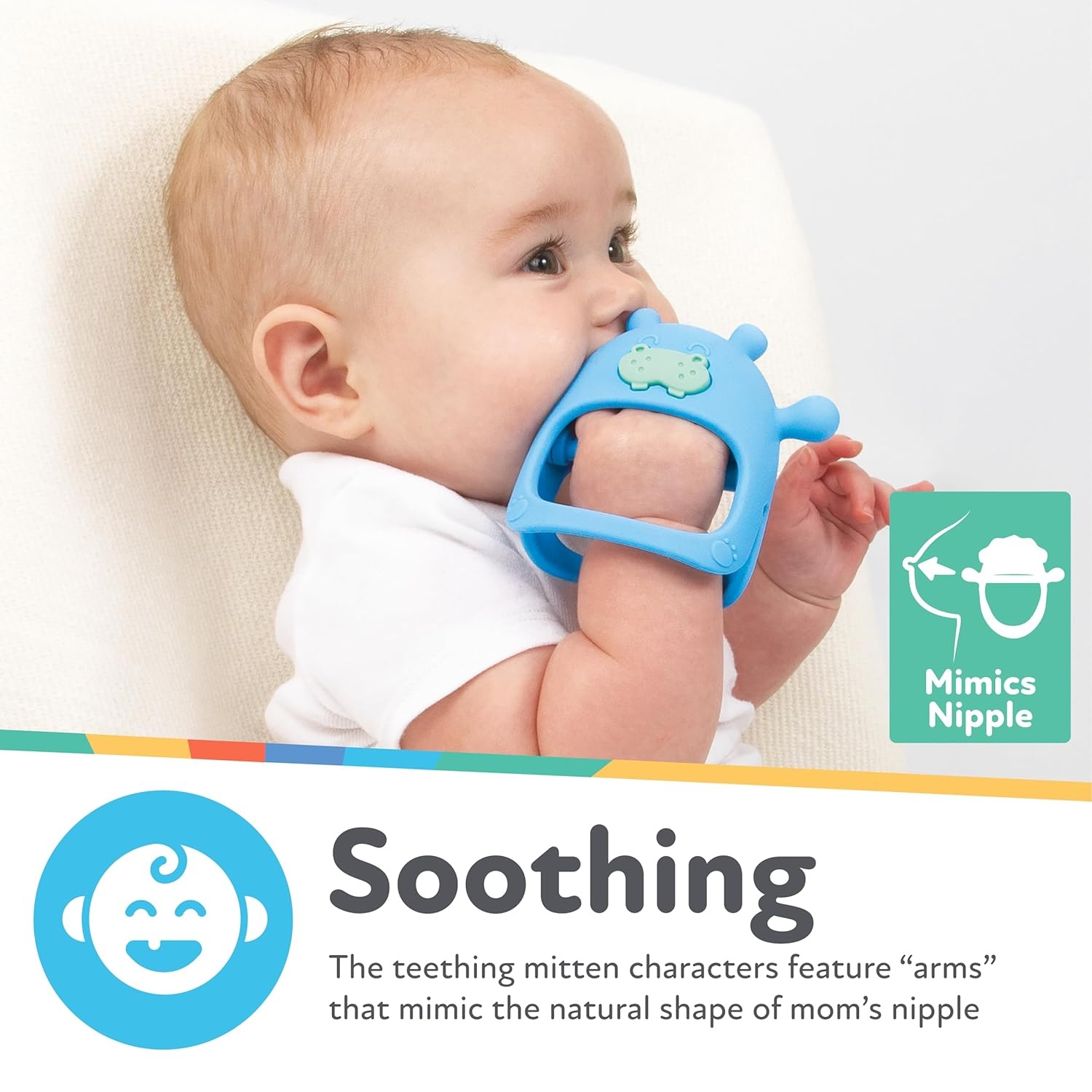 image:imageNuby Silicone Wrist Teething Mitten Baby Teether Ring 3 Months Provides Teething Relief for Babies and Toddlers Brown MonkeyCoral Bear